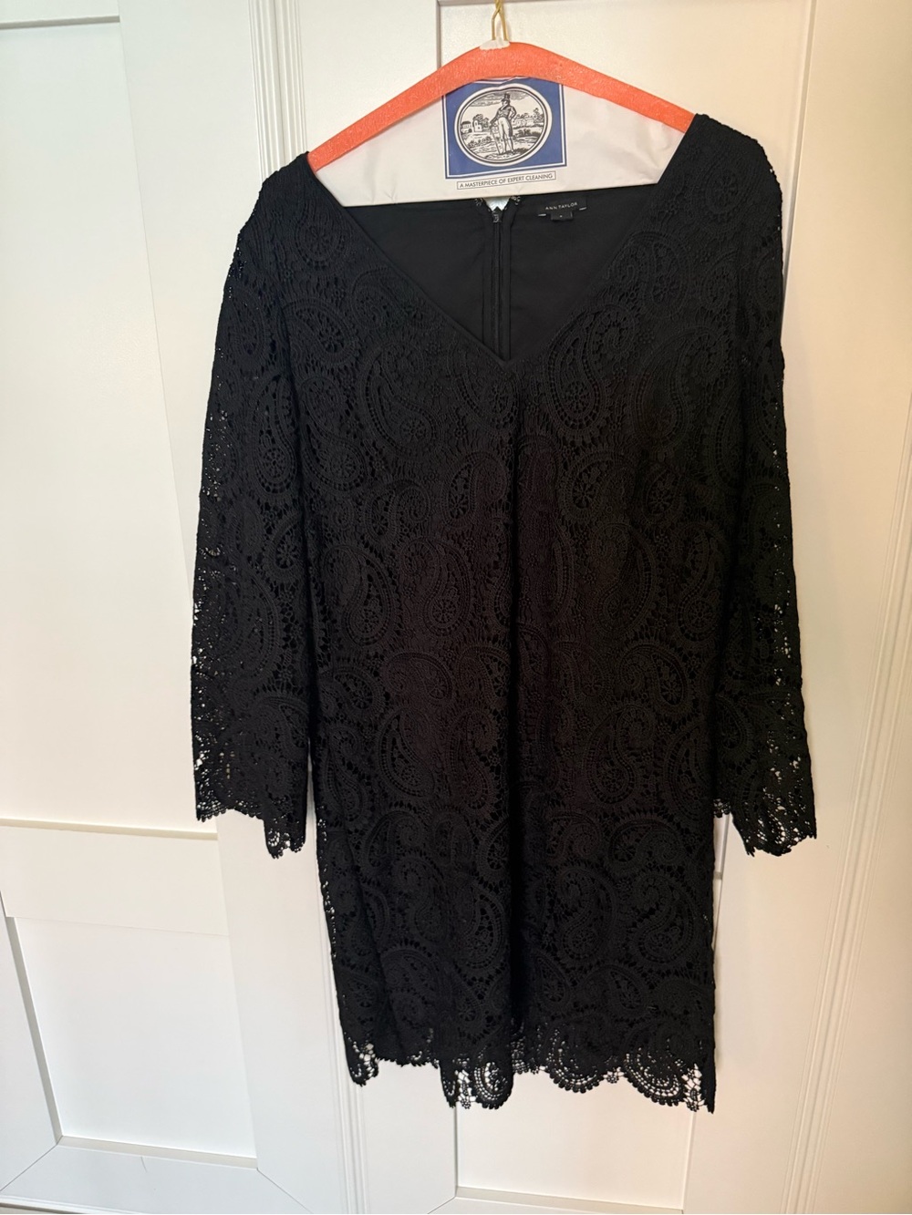 Ann Taylor Black Lace Long-Sleeve V-Neck Dress